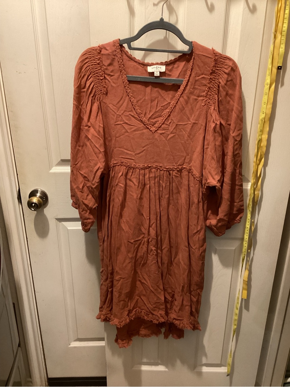 Umgee Rust Smocked V-Neck Mini Dress